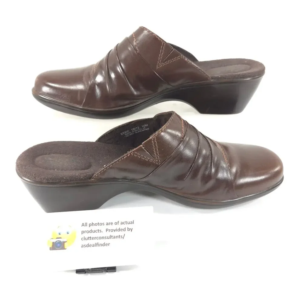 Clarks Bendables Leather Slip On Mule Slide Womens Size 10 M 62900 Brown
